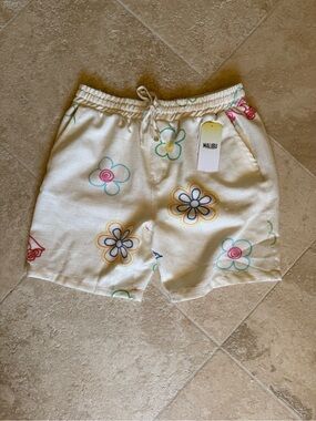 Malibu by Drill Clothing Floral Embroidered Shorts NWT Large Y2K Beach Resort